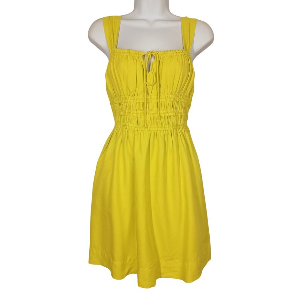 TOPSHOP Mini Dress Sleeveless Lime Yellow Smocked A Line Dress 8 Medium NWT